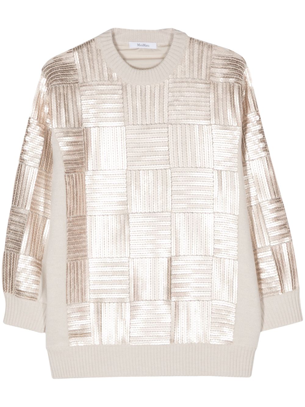 Max Mara 亮片缀饰羊毛迷你连衣裙 - 中性色