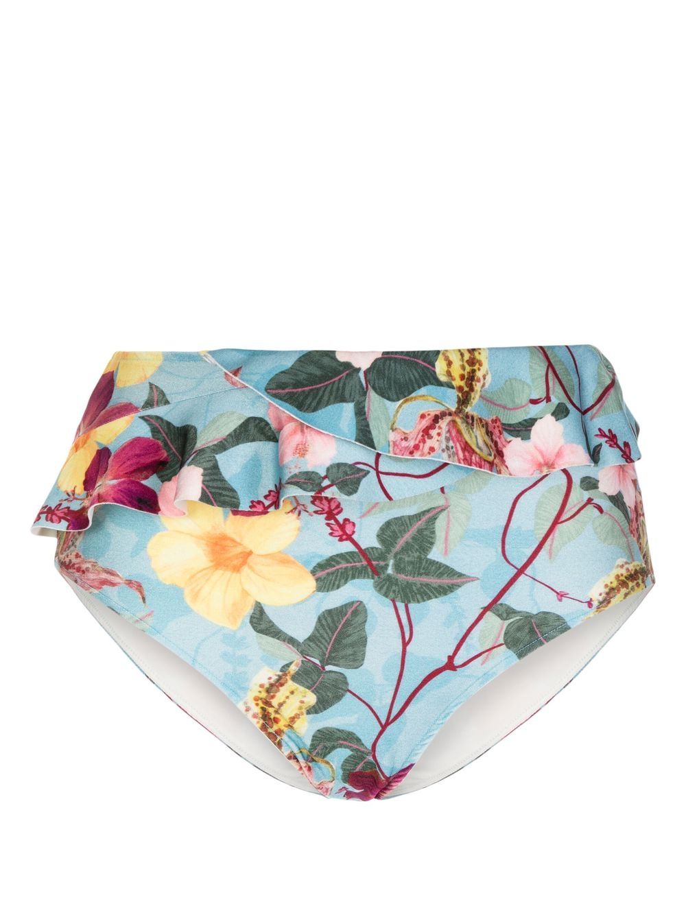 PatBO Hibiscus 荷叶边比基尼三角裤 - 蓝色
