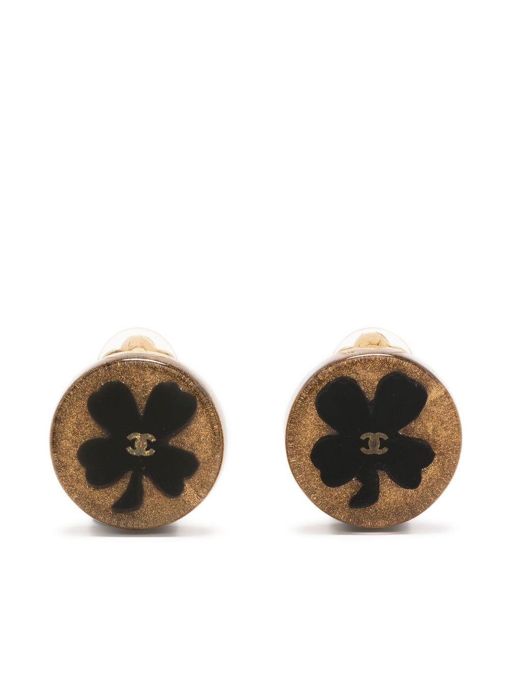 CHANEL Pre-Owned CC Clover 夹扣式耳环（2001年典藏款） - 金色
