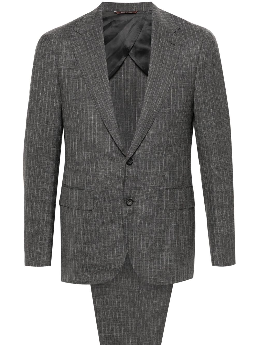 Canali 格纹单排扣西装套装 - 灰色