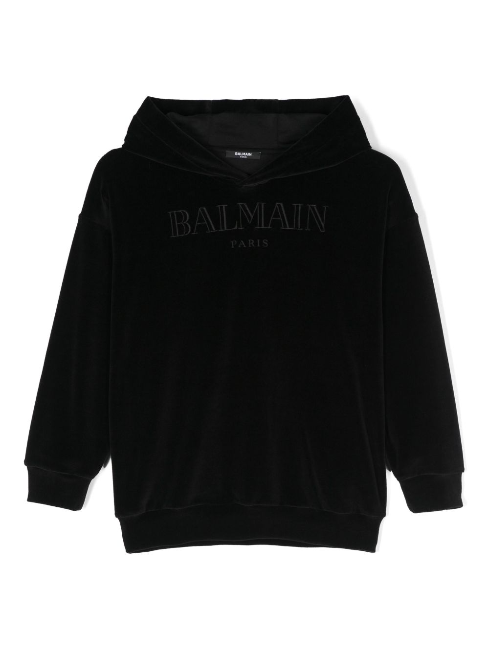 Balmain Kids logo刺绣连帽衫 - 黑色