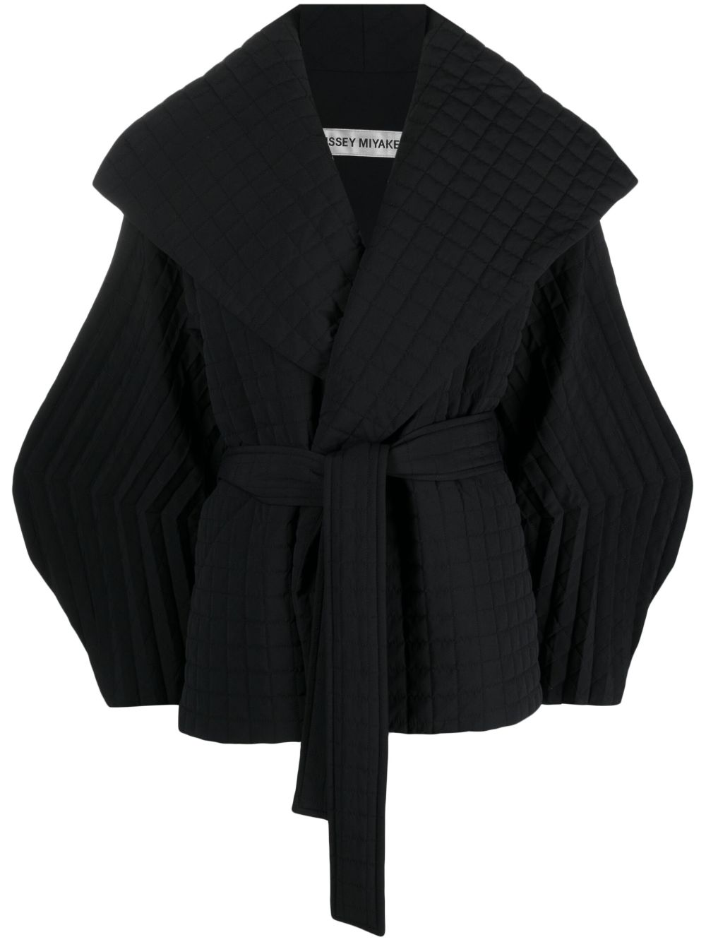 Issey Miyake Pleated Grid 双排扣外套 - 黑色