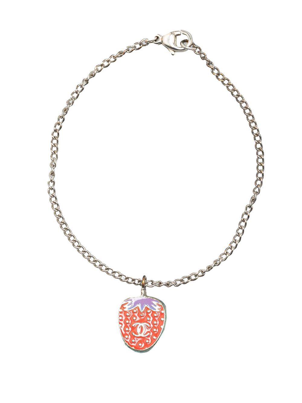 CHANEL Pre-Owned 镀银 CC Enamel Strawberry Chain 手链（2004年典藏款） - 银色