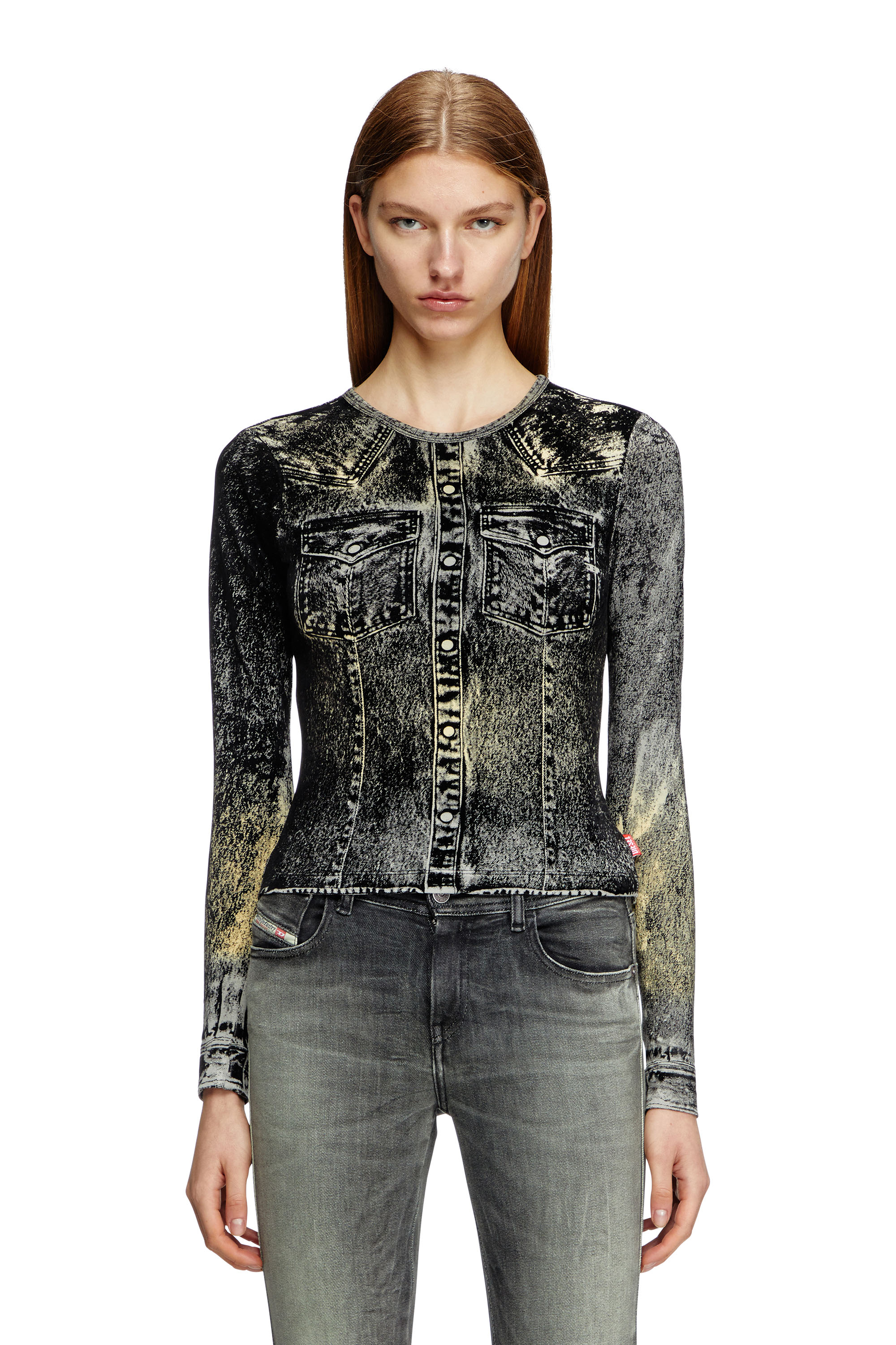 Diesel - Long sleeve top with jacket print - T-Shirts - Woman - Grey