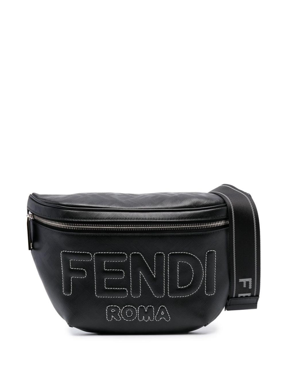 FENDI logo压纹皮质腰包 - 黑色