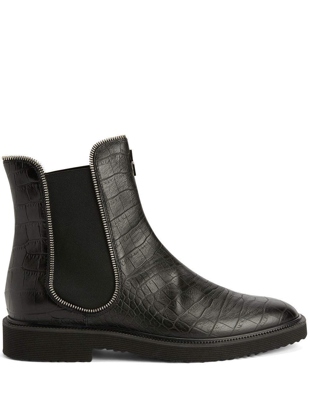 Giuseppe Zanotti 仿鳄鱼纹皮质及踝靴 - 黑色