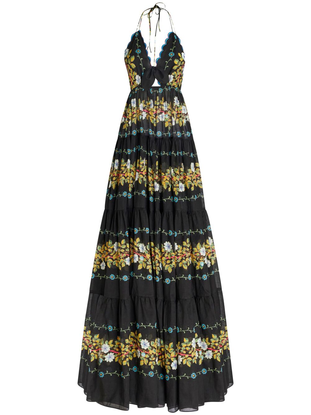 ETRO 露背花卉棉超长连衣裙 - 黑色