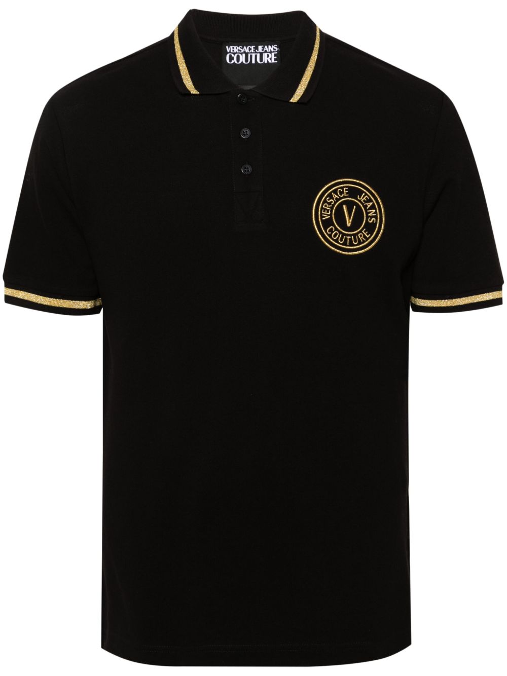 Versace Jeans Couture logo刺绣棉polo衫 - 黑色