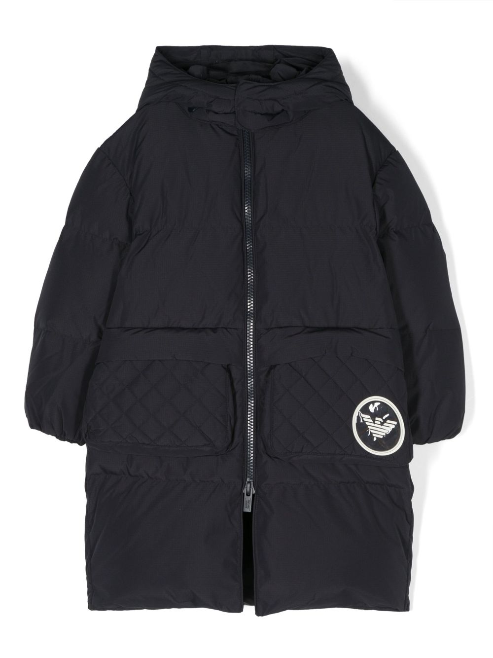 Emporio Armani Kids 标贴绗缝羽绒夹克 - 蓝色