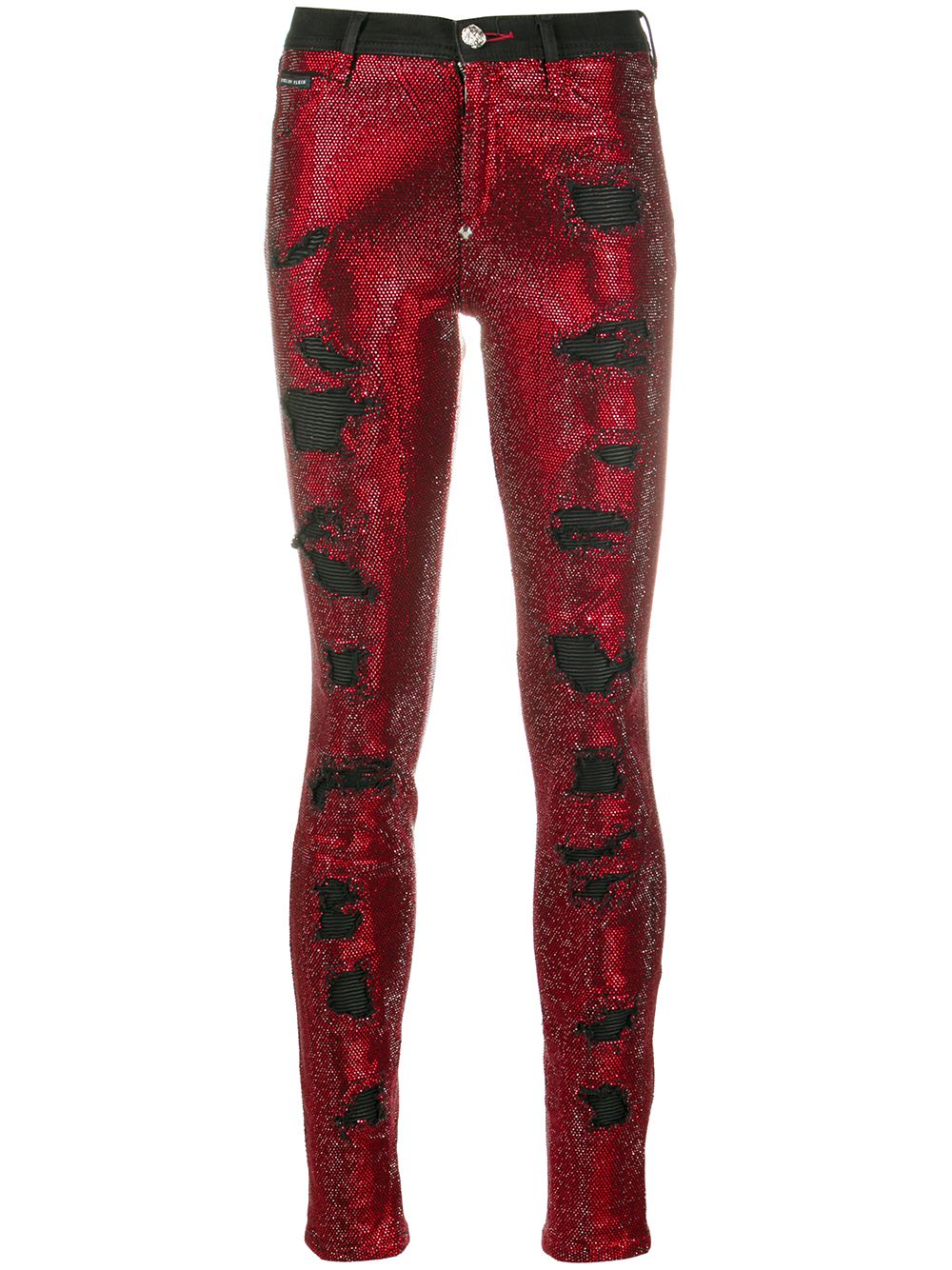 Philipp Plein 晶饰镶嵌紧身牛仔裤 - 红色