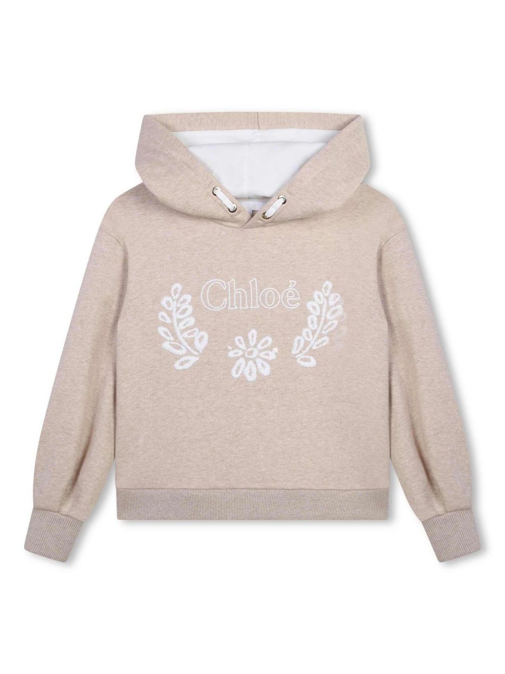 Chloé Kids logo刺绣棉连帽衫 - 中性色