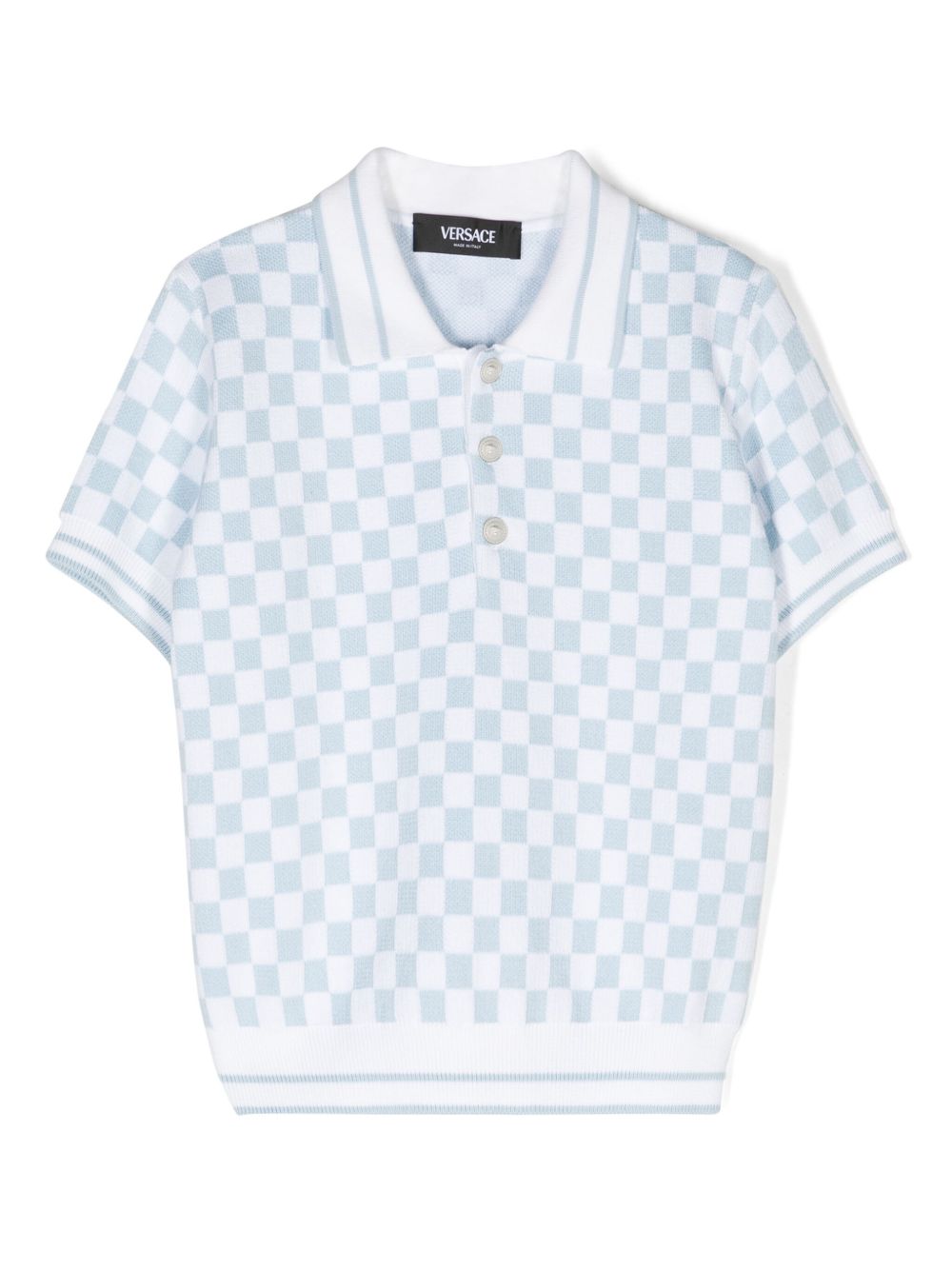 Versace Kids 方格针织棉polo衫 - 白色