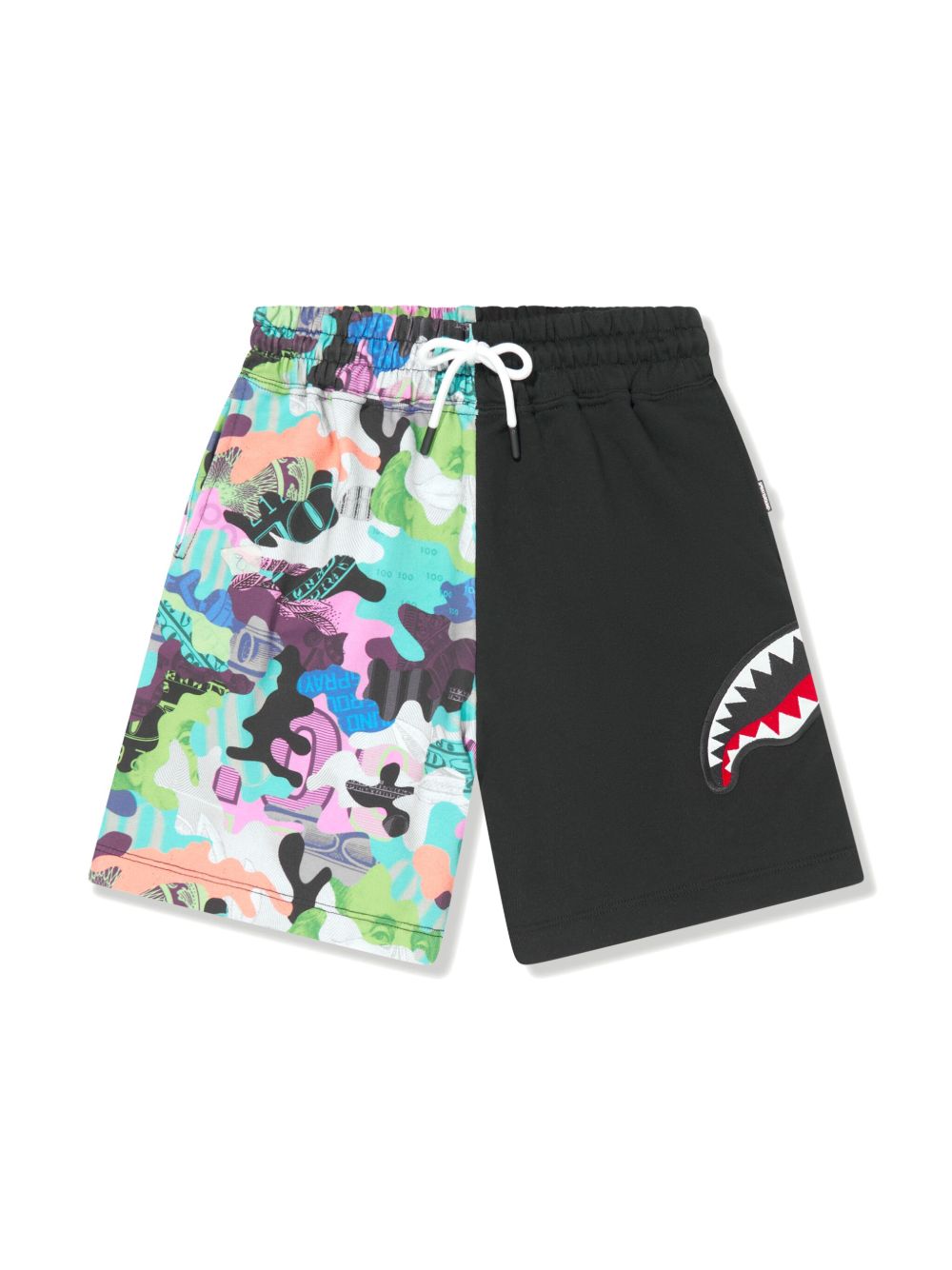sprayground kid 标志性鲨鱼齿印花短裤 - 黑色