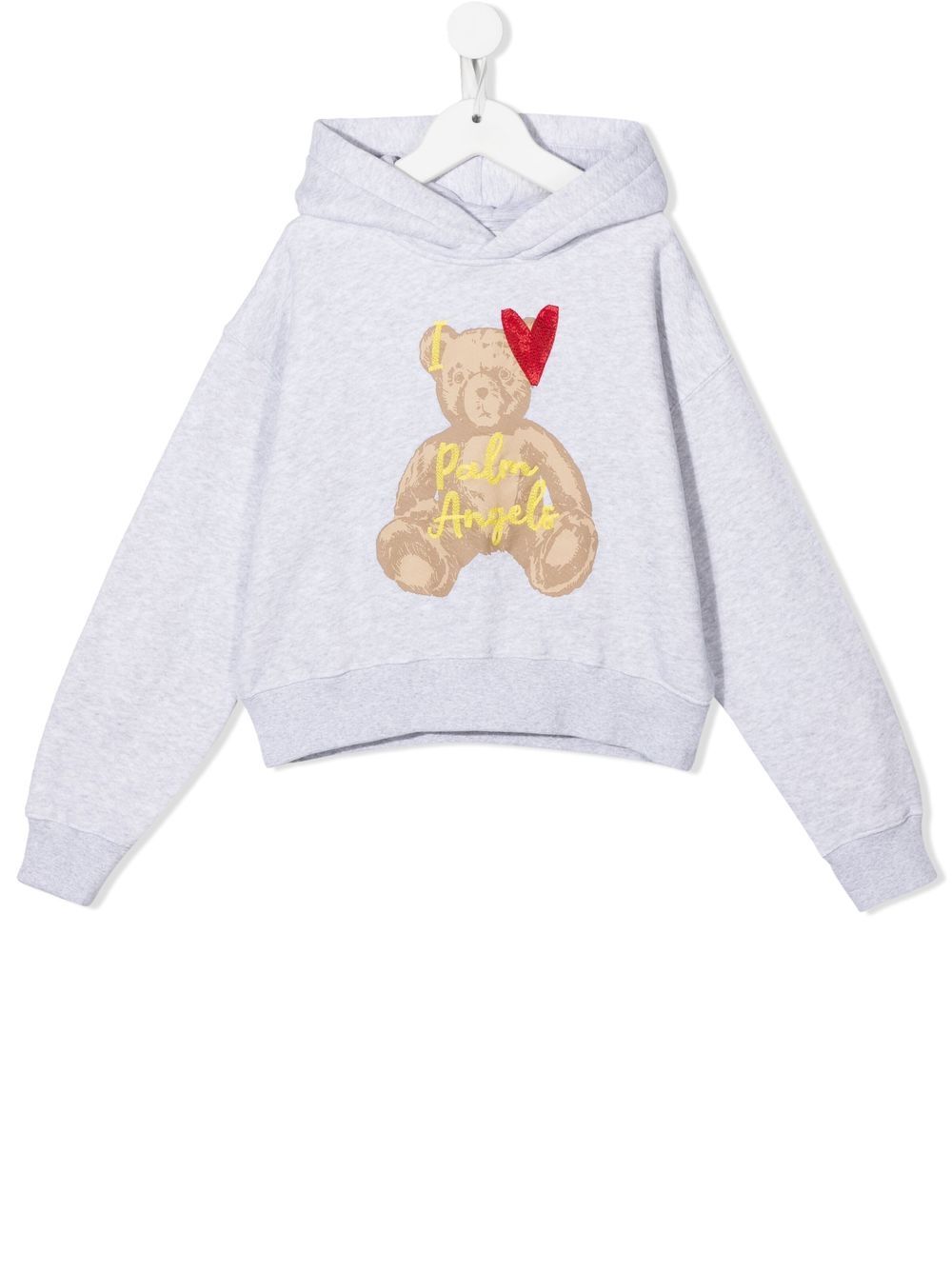 Palm Angels Kids logo刺绣棉连帽衫 - 灰色