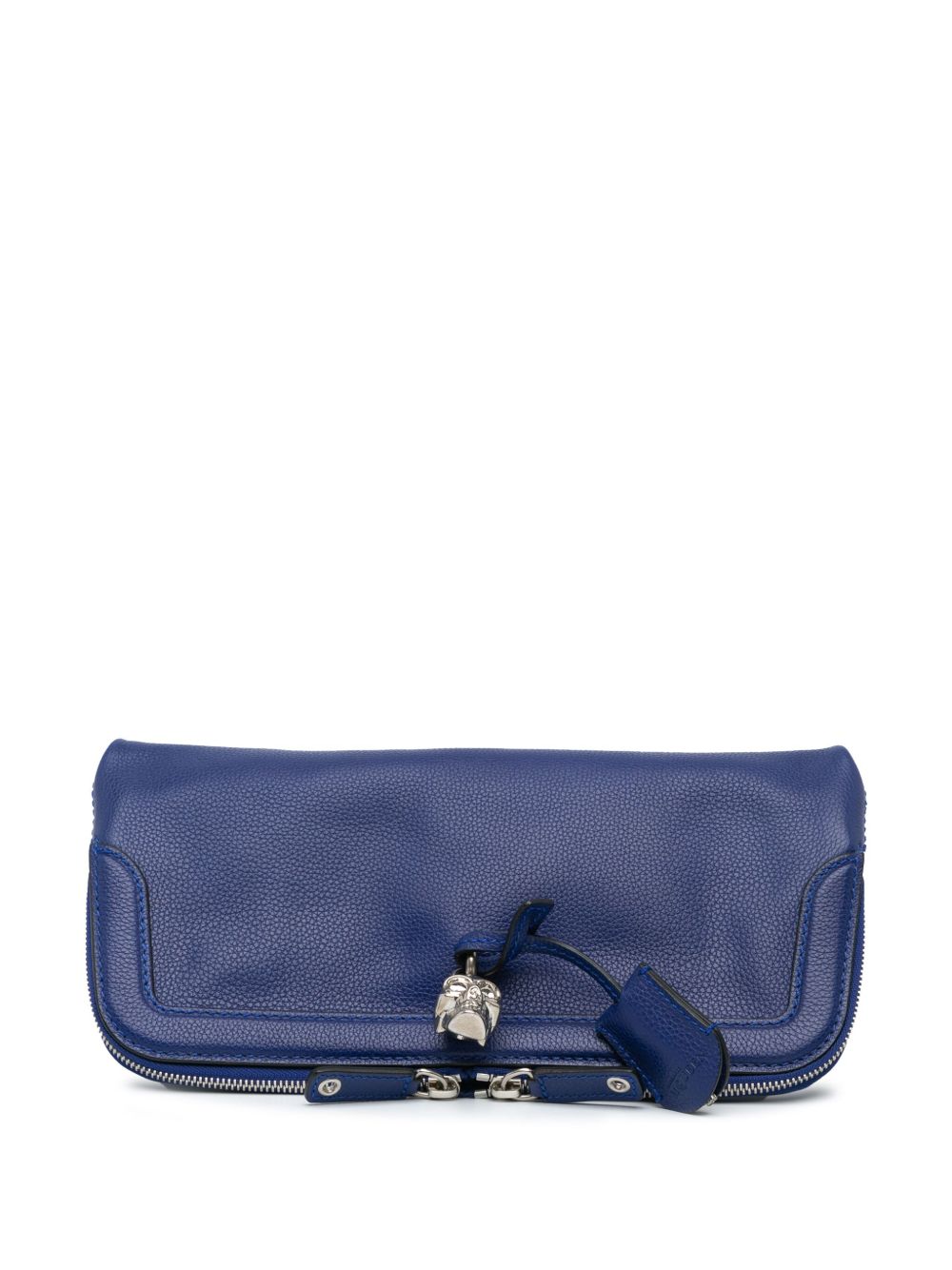 Alexander McQueen Pre-Owned Skull Padlock Foldover 小牛毛手拿包（2010-2023年典藏款） - 蓝色