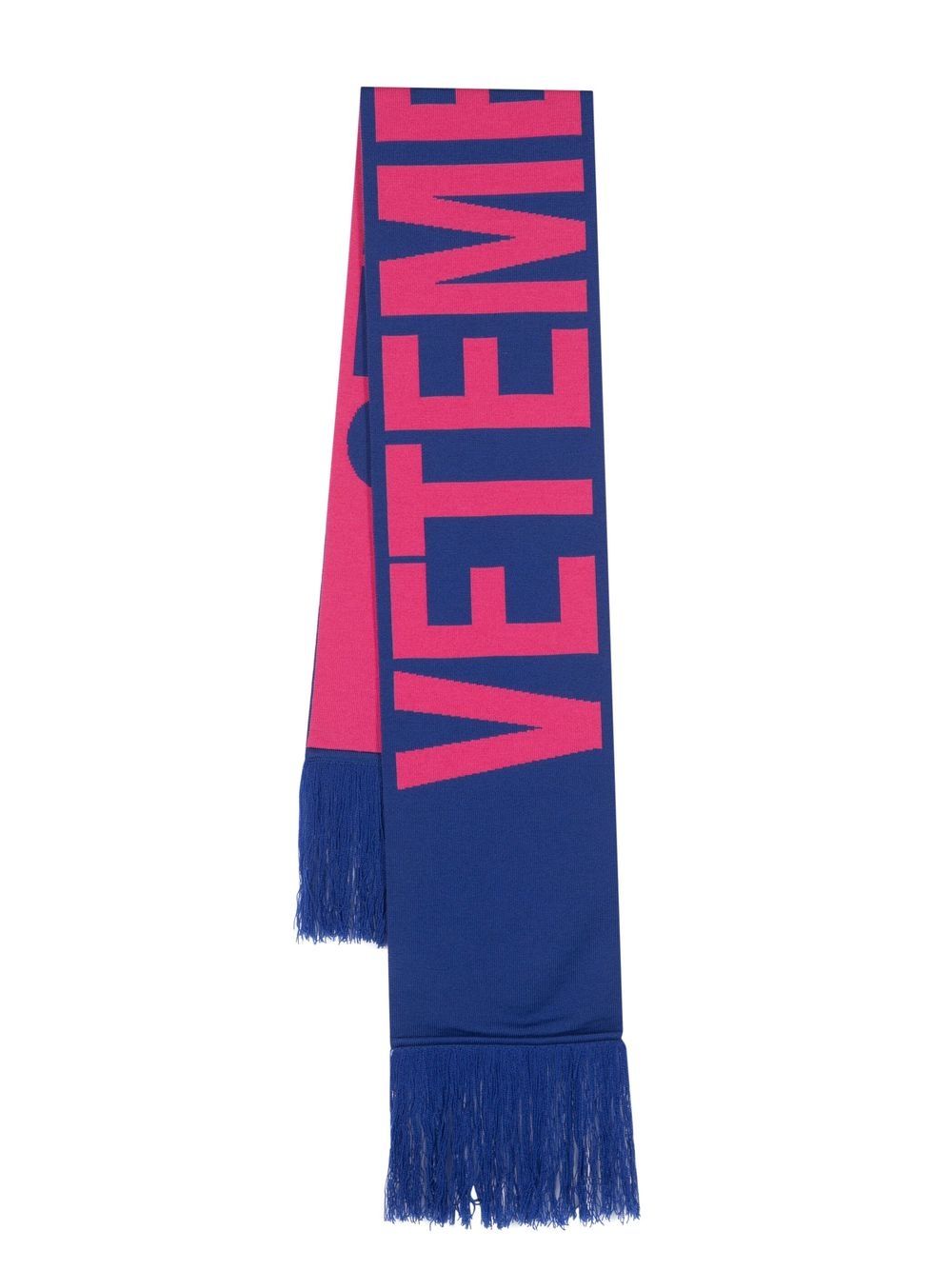 VETEMENTS logo嵌花针织流苏围巾 - 蓝色