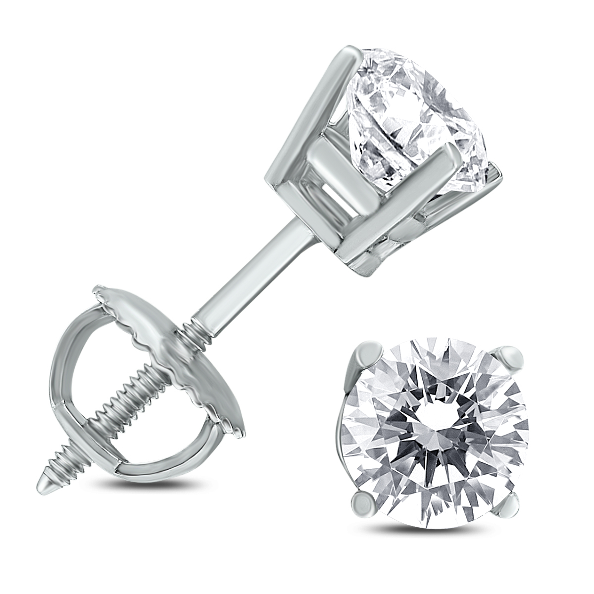 1/2 Carat TW (J-K,VS1-VS2) Certified Round Diamond Solitaire Stud Earrings in 14K White Gold