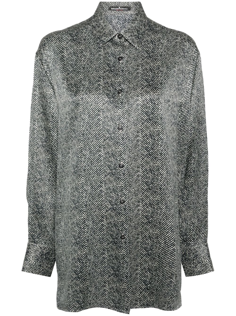 Ermanno Scervino 人字斜纹印花真丝衬衫 - 黑色