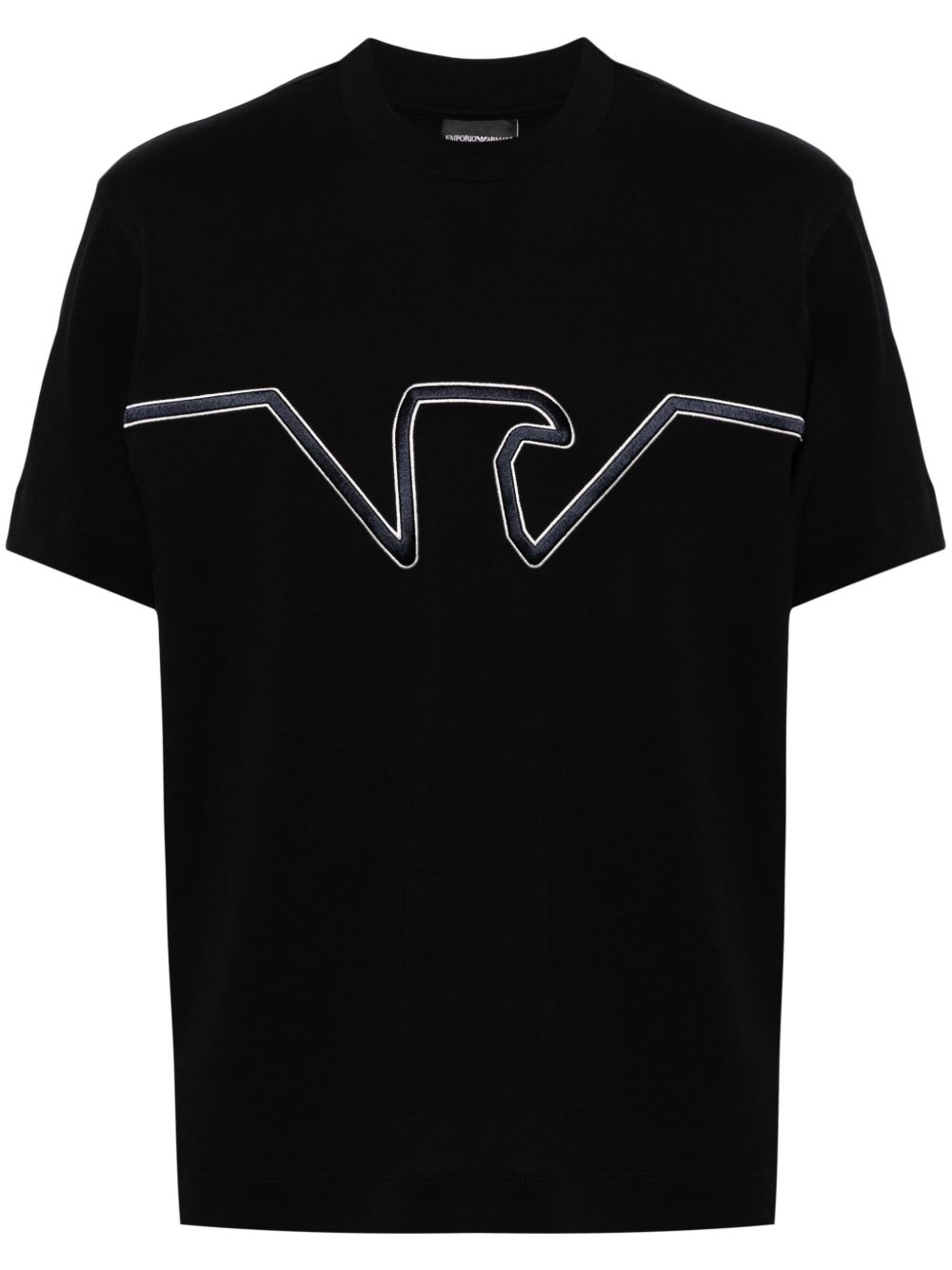Emporio Armani logo刺绣棉T恤 - 蓝色
