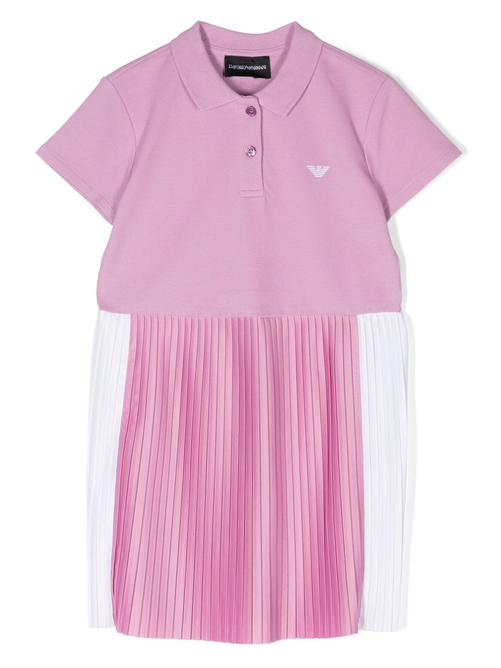Emporio Armani Kids logo刺绣褶饰裙摆连衣裙 - 粉色