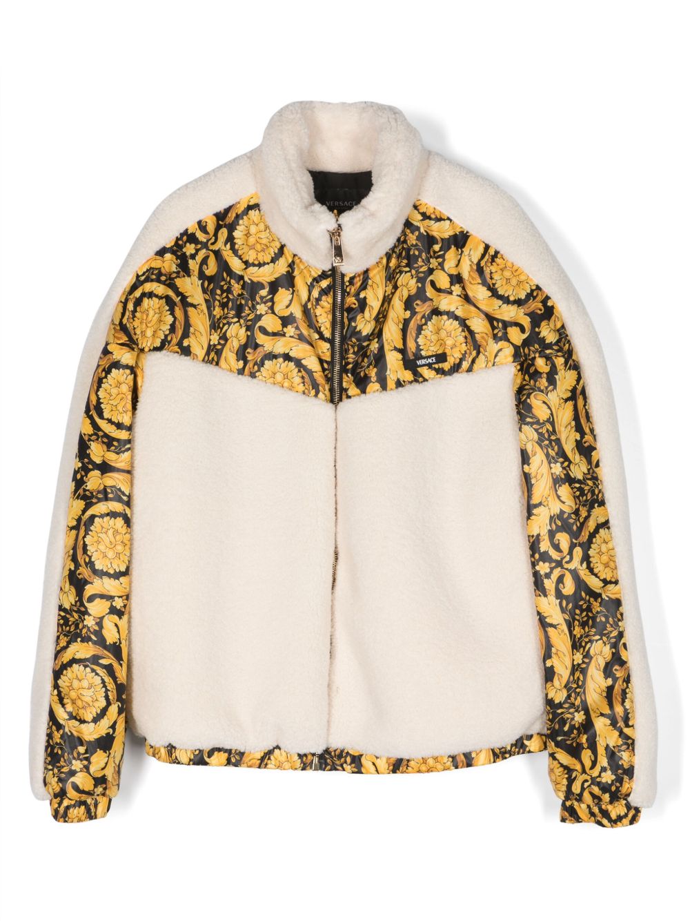 Versace Kids 巴洛克图案抓绒夹克 - 白色