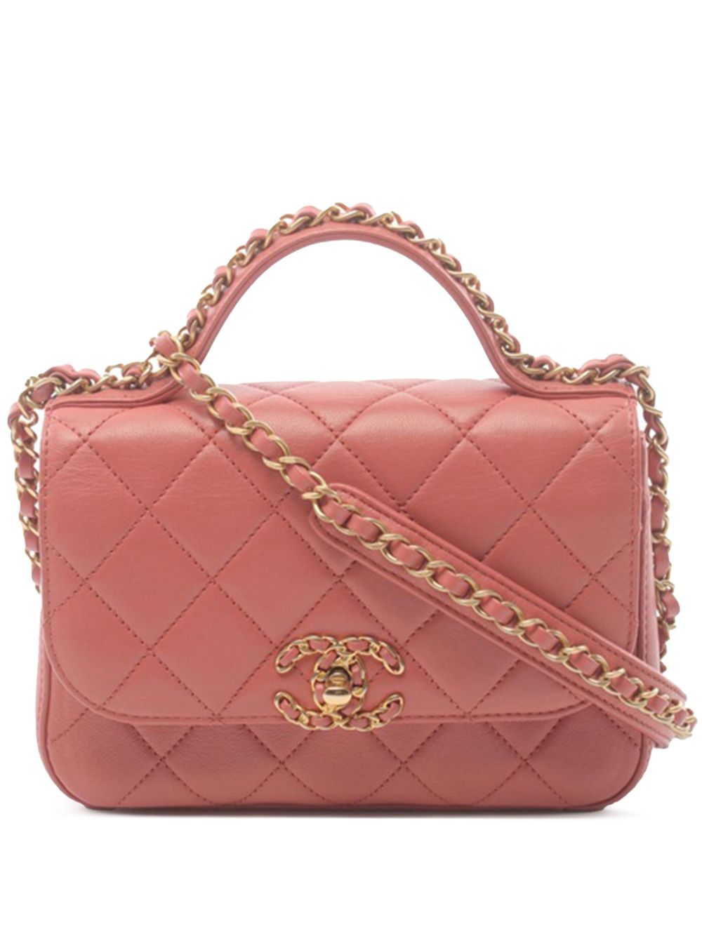 CHANEL Pre-Owned Chain Infinity Flap 绗缝小羊皮顶置手柄斜挎包（2019年典藏款） - 粉色