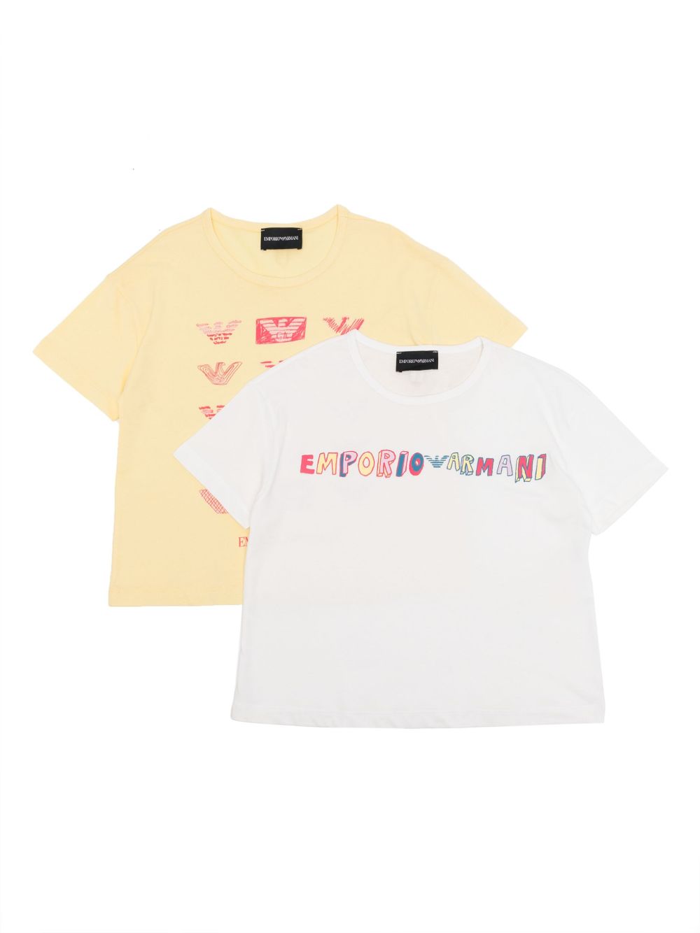 Emporio Armani Kids logo印花棉T恤（两件装） - 黄色
