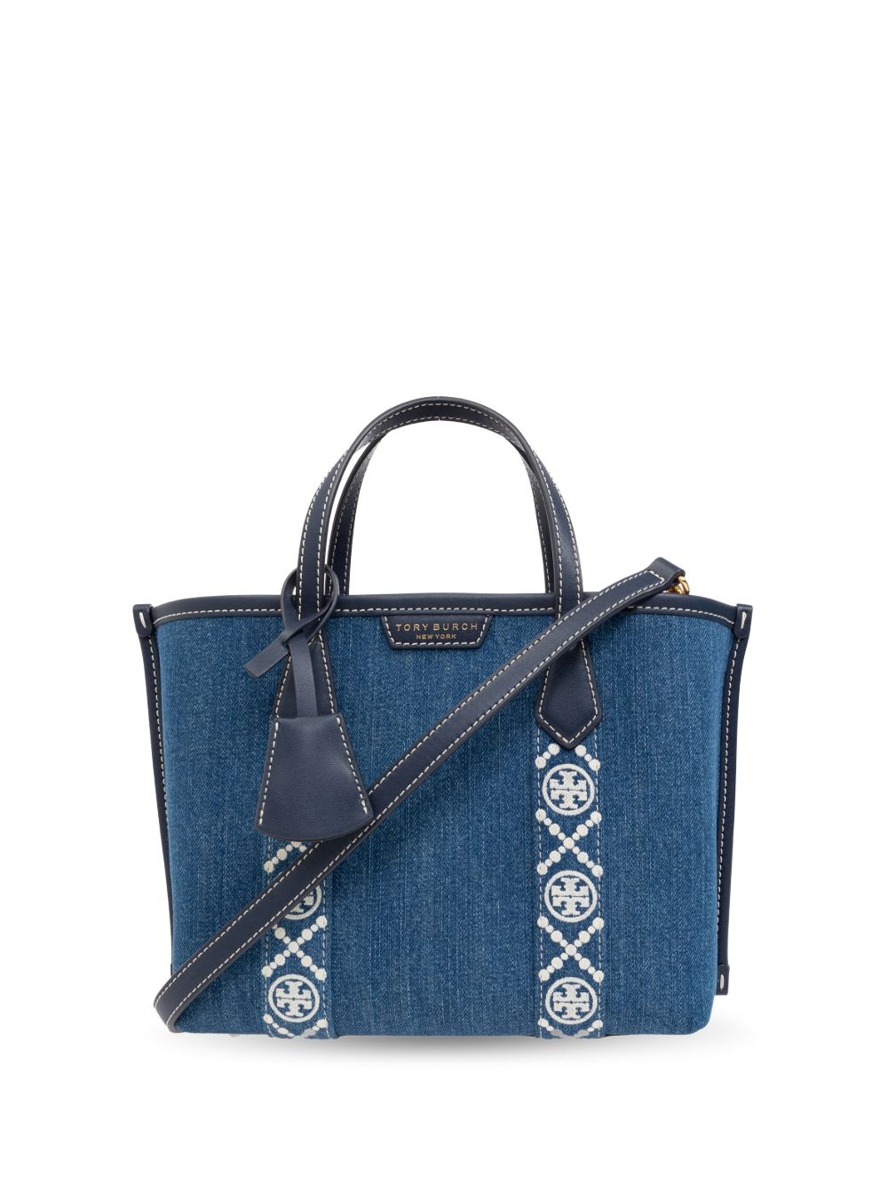 Tory Burch logo织带牛仔托特包 - 蓝色