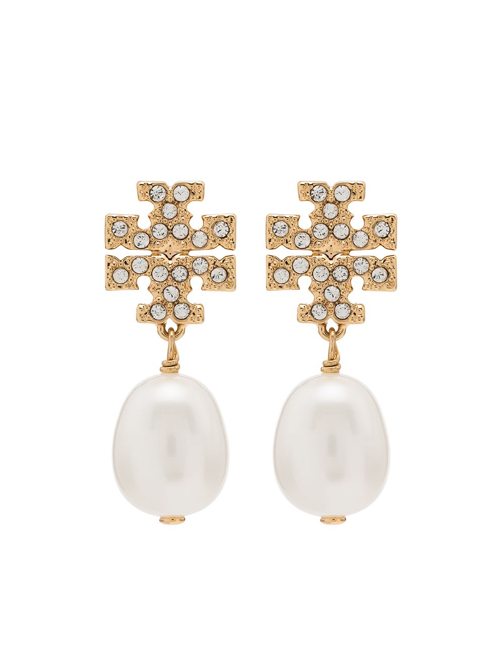 Tory Burch Kira 密镶珠饰吊饰耳环 - 金色