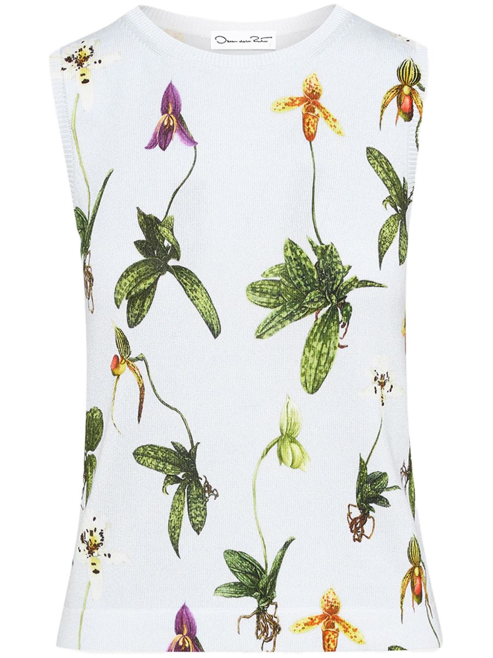 Oscar de la Renta Orchid 印花坦克背心 - 蓝色