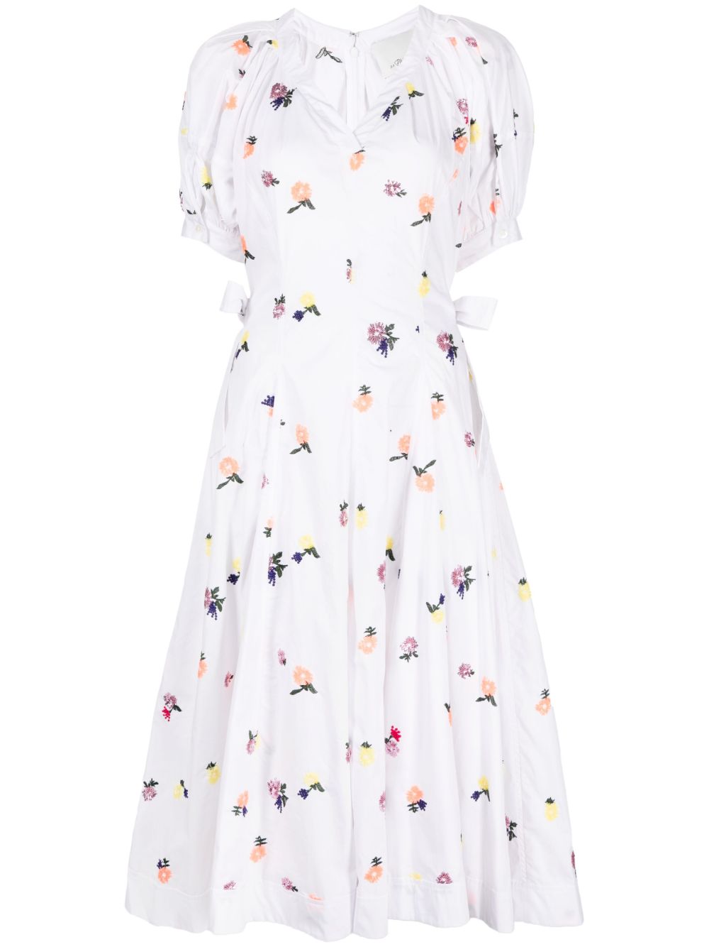 3.1 Phillip Lim 花卉刺绣泡泡袖连衣裙 - 白色