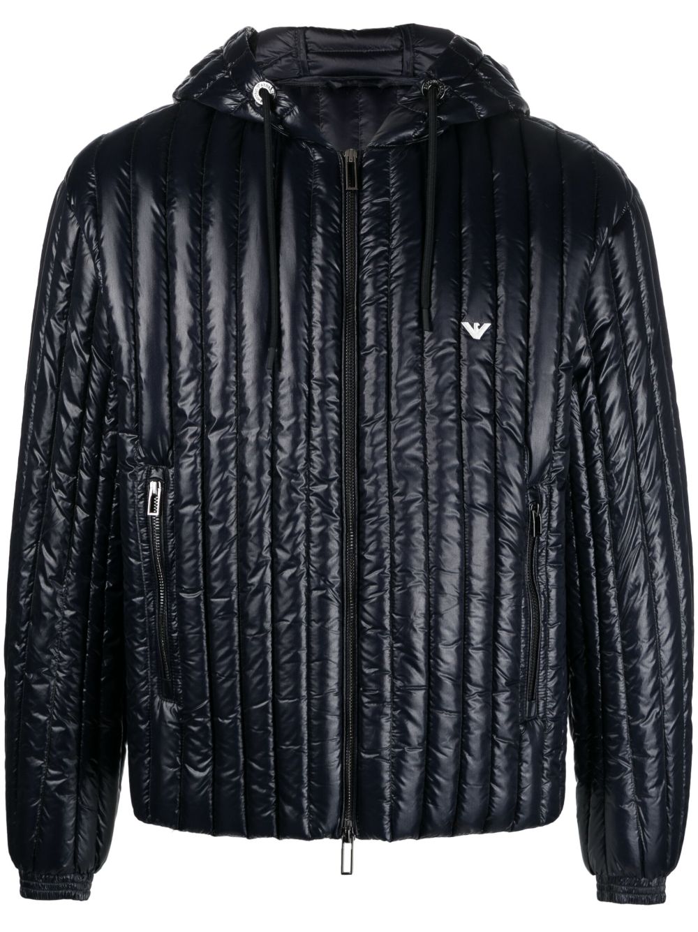 Emporio Armani logo刺绣填充连帽夹克 - 蓝色