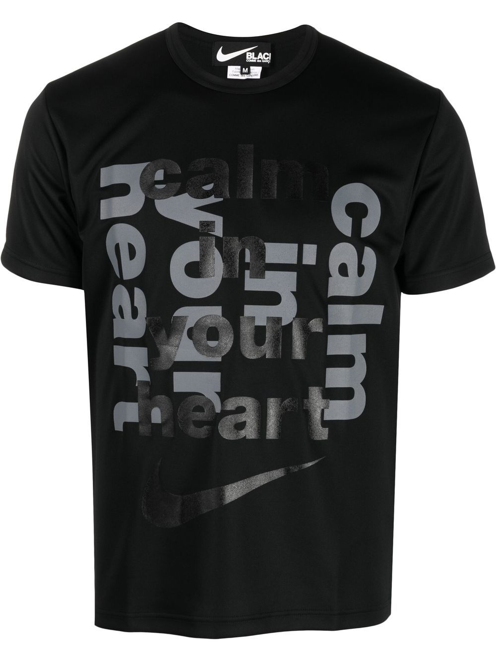 Black Comme Des Garçons Swoosh 标语印花T恤 - 黑色
