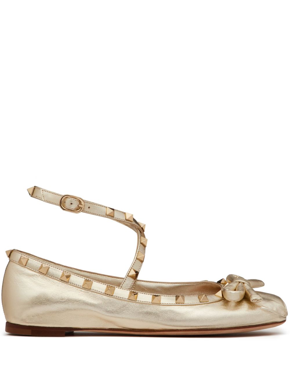 Valentino Garavani Rockstud 皮质平底鞋 - 金色