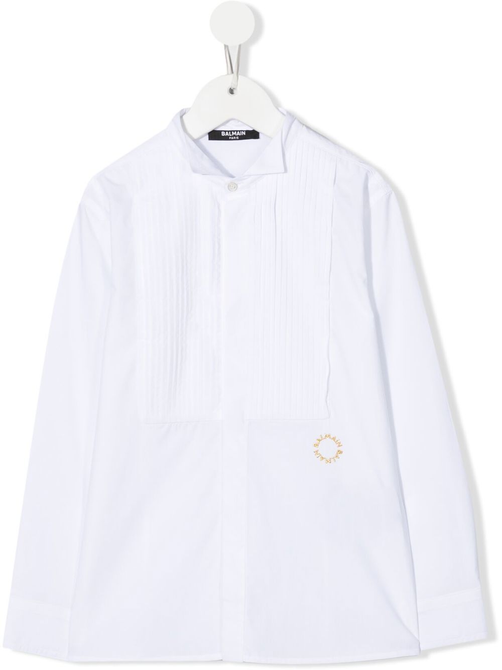 Balmain Kids 巴尔曼 百褶前襟塔士多衬衫 - 白色