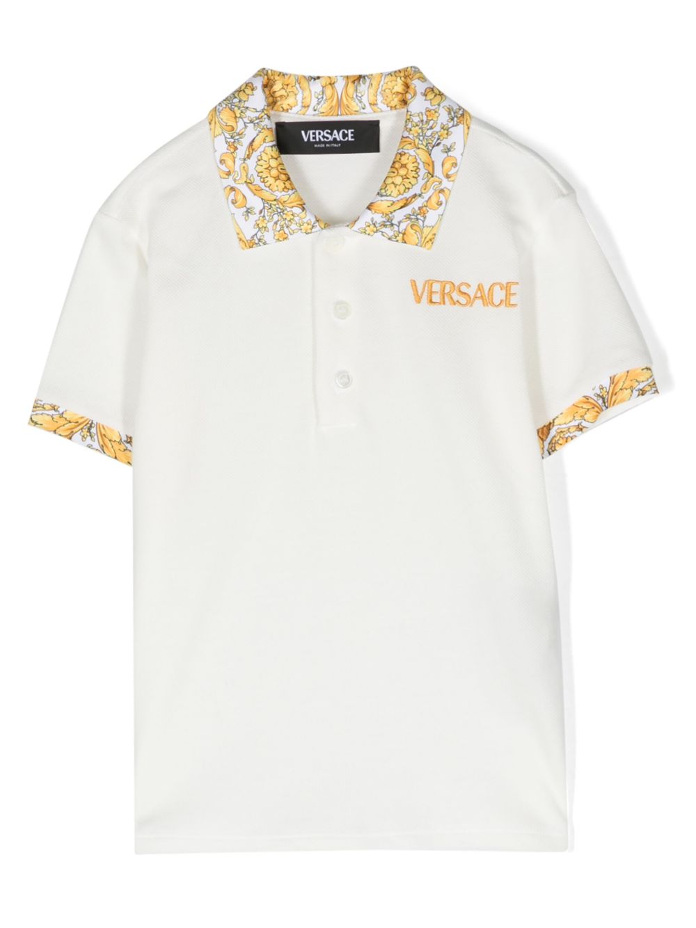 Versace Kids logo刺绣珠地布polo衫 - 白色