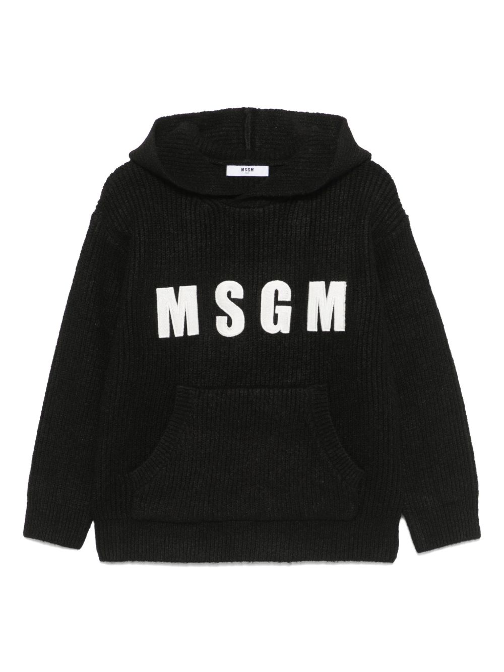 MSGM Kids logo刺绣连帽衫 - 黑色