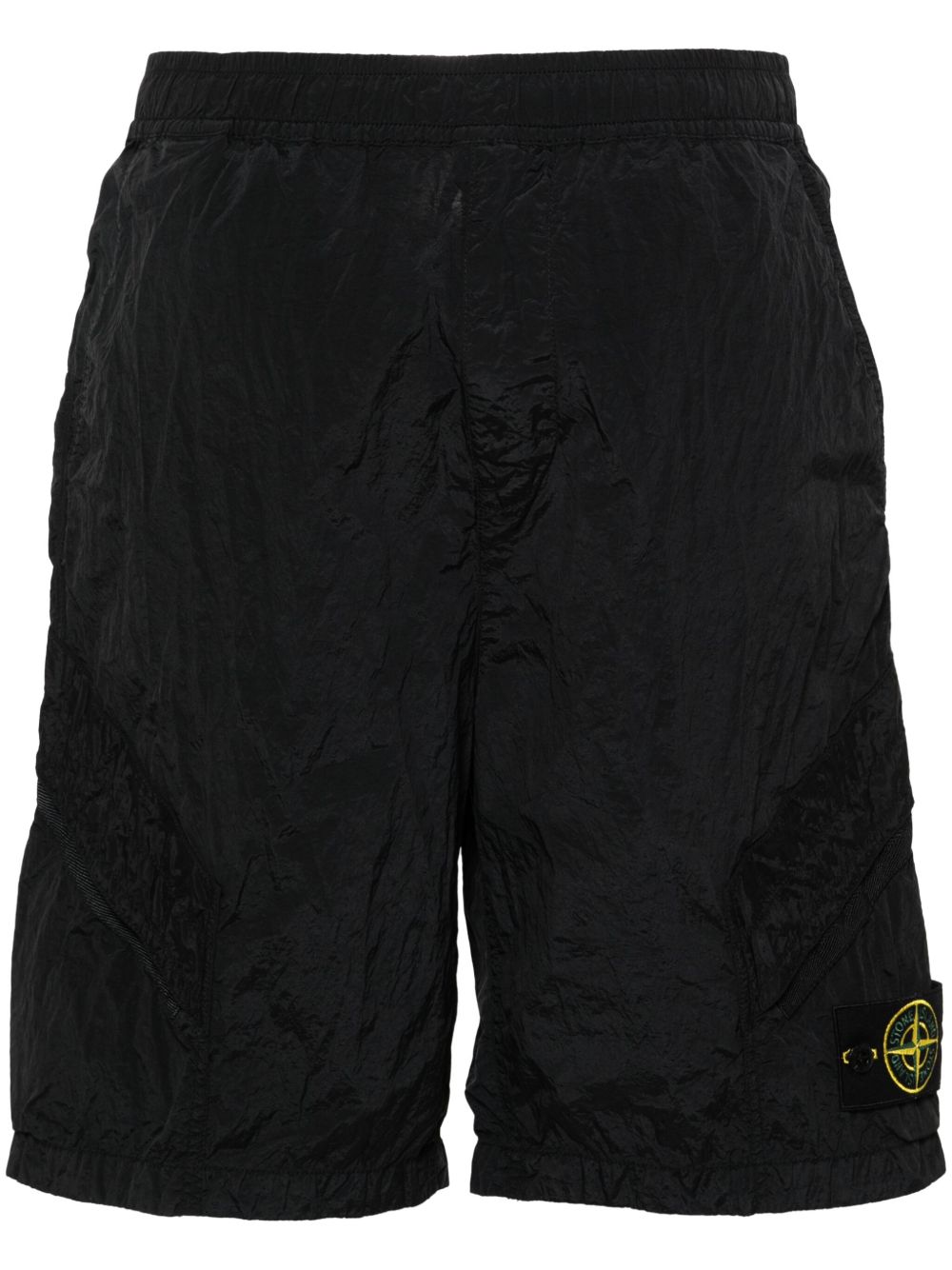 Stone Island 罗盘徽章褶皱短裤 - 黑色