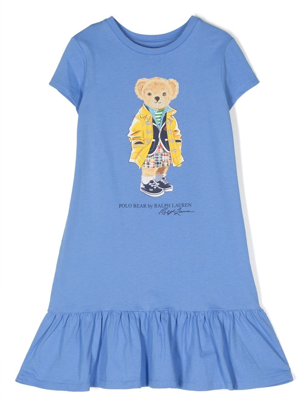 POLO RALPH LAUREN KIDS 泰迪熊印花棉连衣裙 - 蓝色