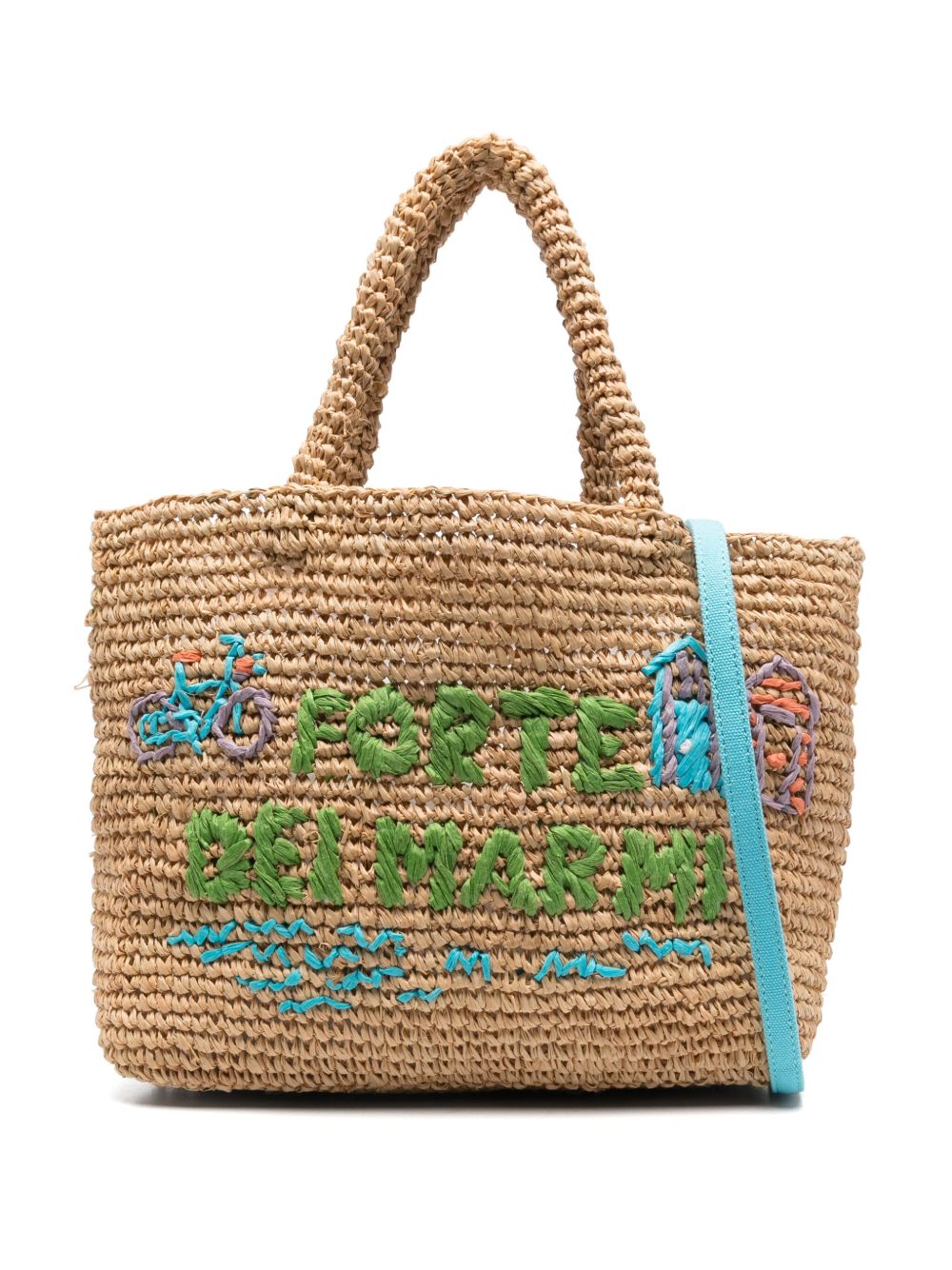 MC2 Saint Barth Kids logo刺绣拉菲草中号托特包 - 中性色