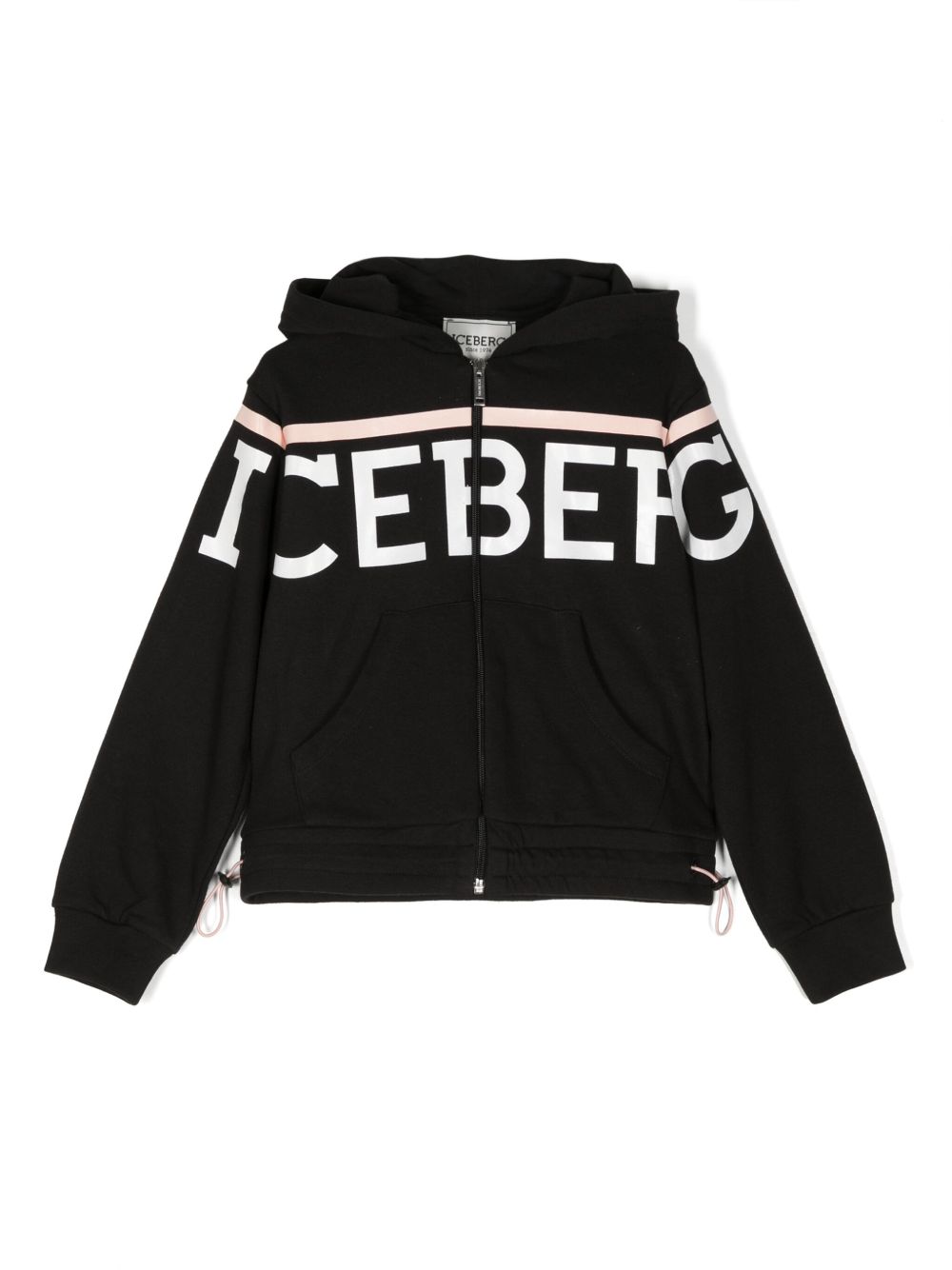 Iceberg Kids logo印花拉链连帽衫 - 黑色