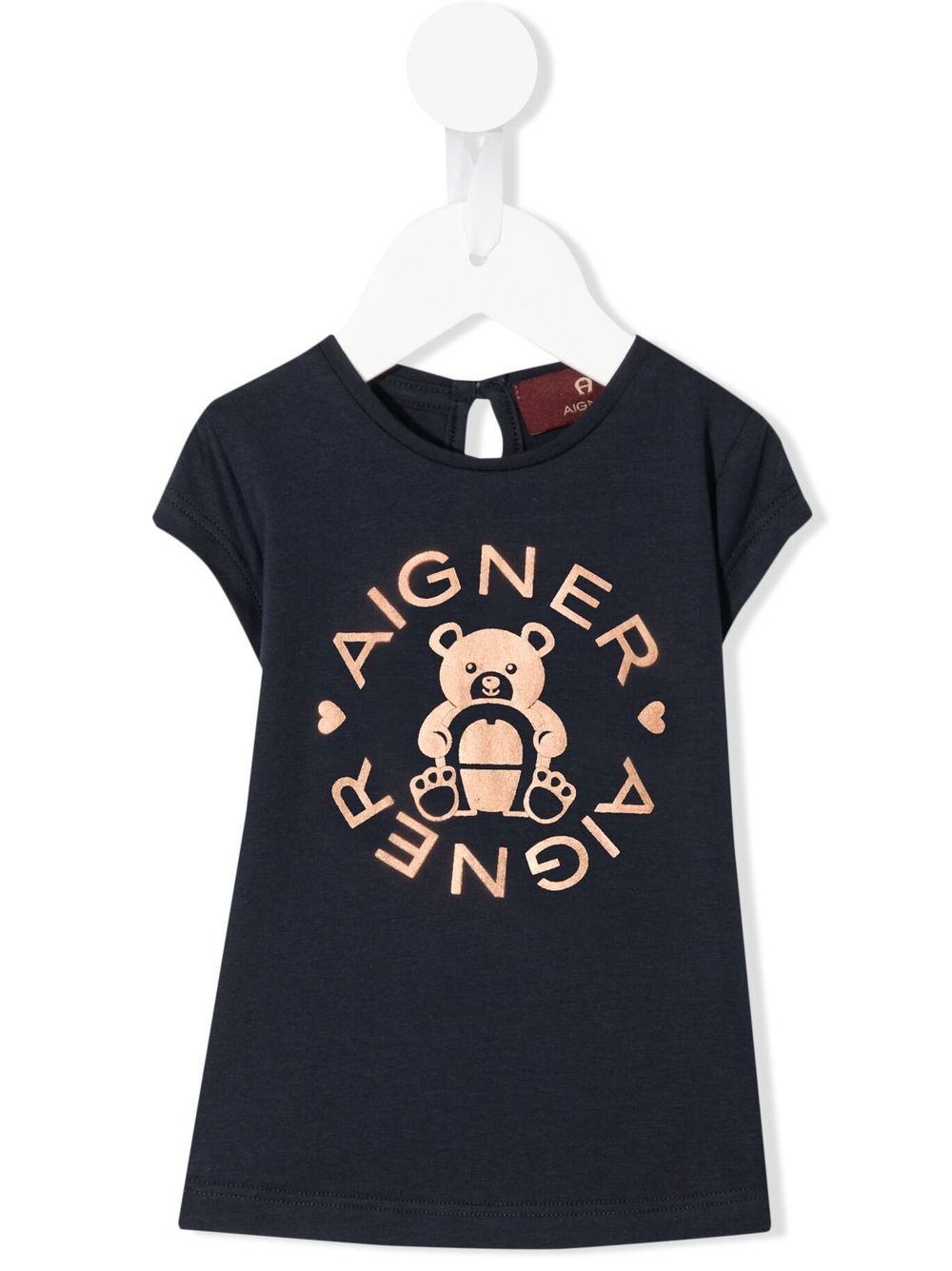 Aigner Kids logo印花棉T恤 - 蓝色