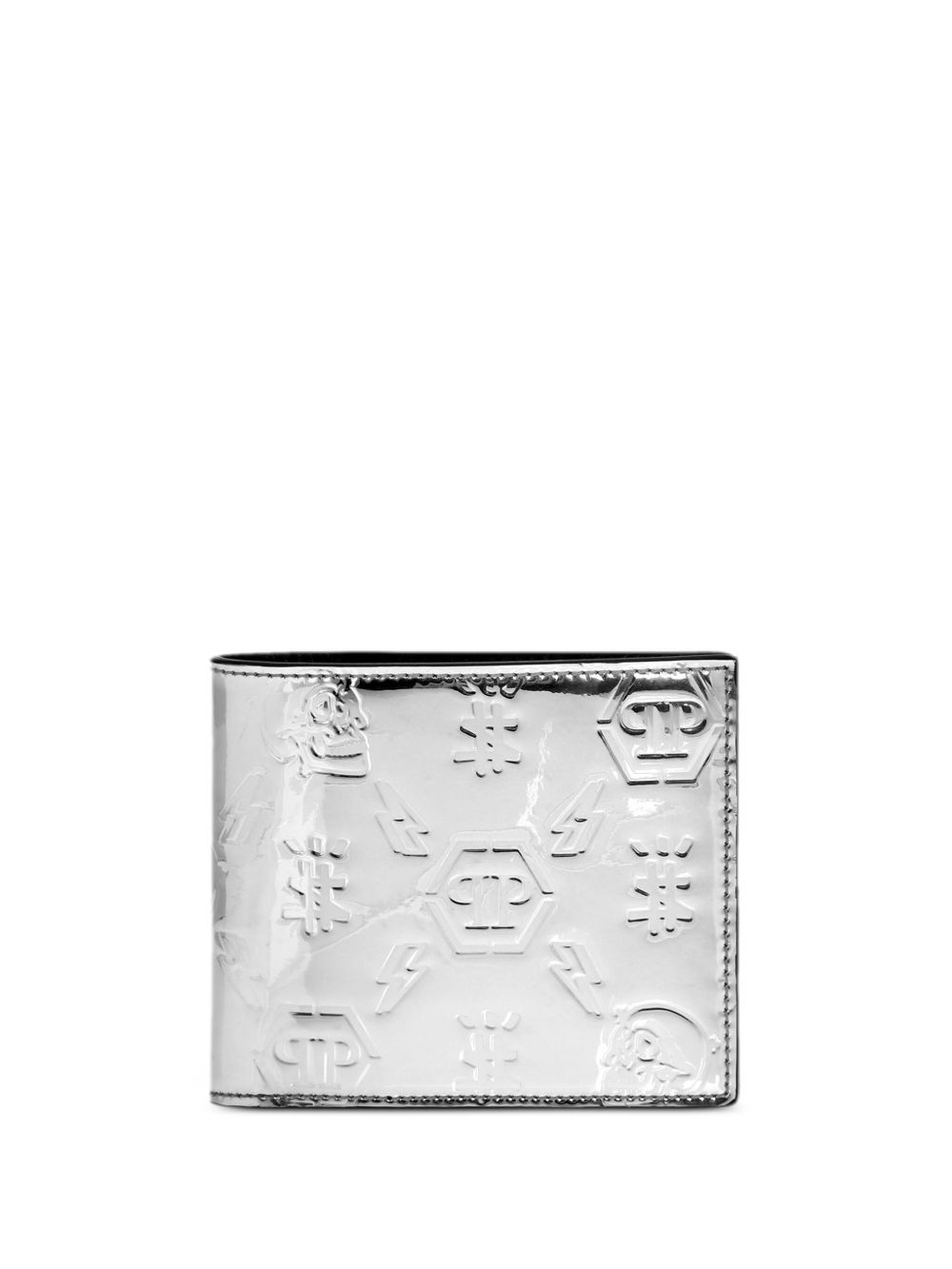 Philipp Plein 经典logo压纹金属感钱包 - 银色