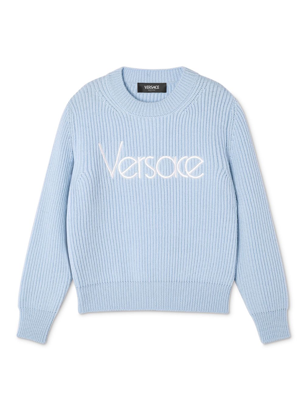 Versace Kids logo刺绣罗纹针织毛衣 - 蓝色