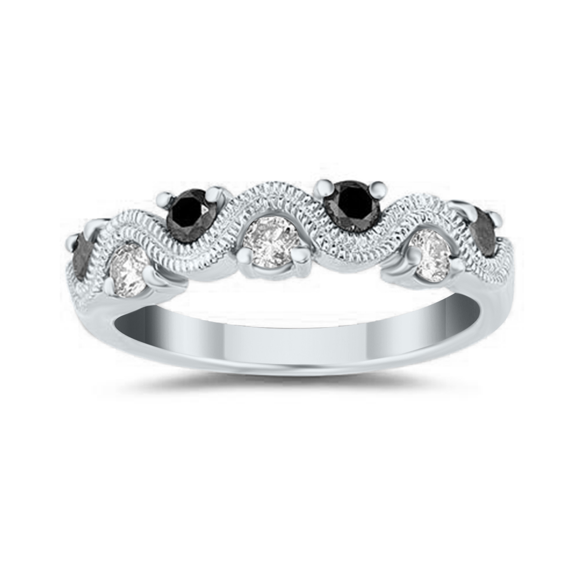3/8 Carat TW Black & White Diamond Wave Ring in 10K White Gold