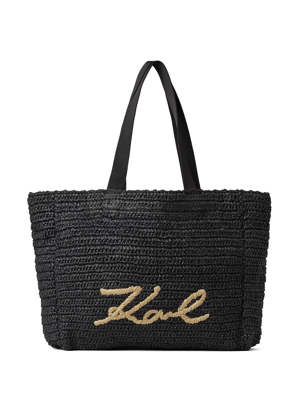 Karl Lagerfeld Signature 拉菲草沙滩包 - 黑色