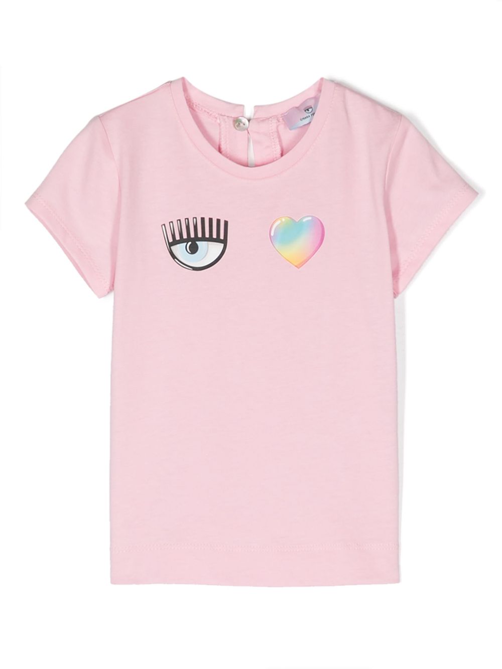 Chiara Ferragni Kids Eye Star Rainbow 棉T恤 - 粉色