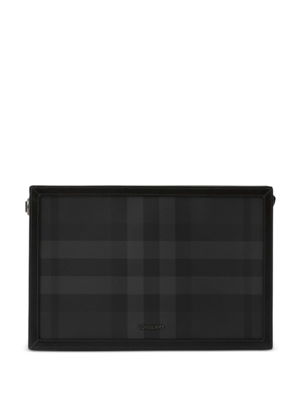 Burberry logo标牌格纹手拿包 - 黑色