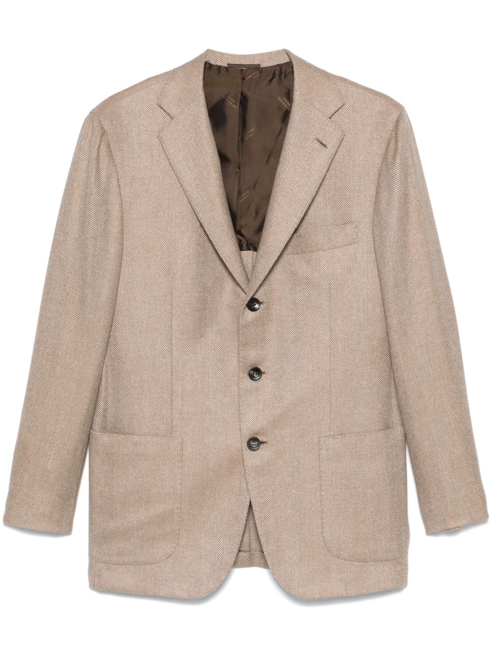 Kiton 人字斜纹针织西装夹克 - 褐色
