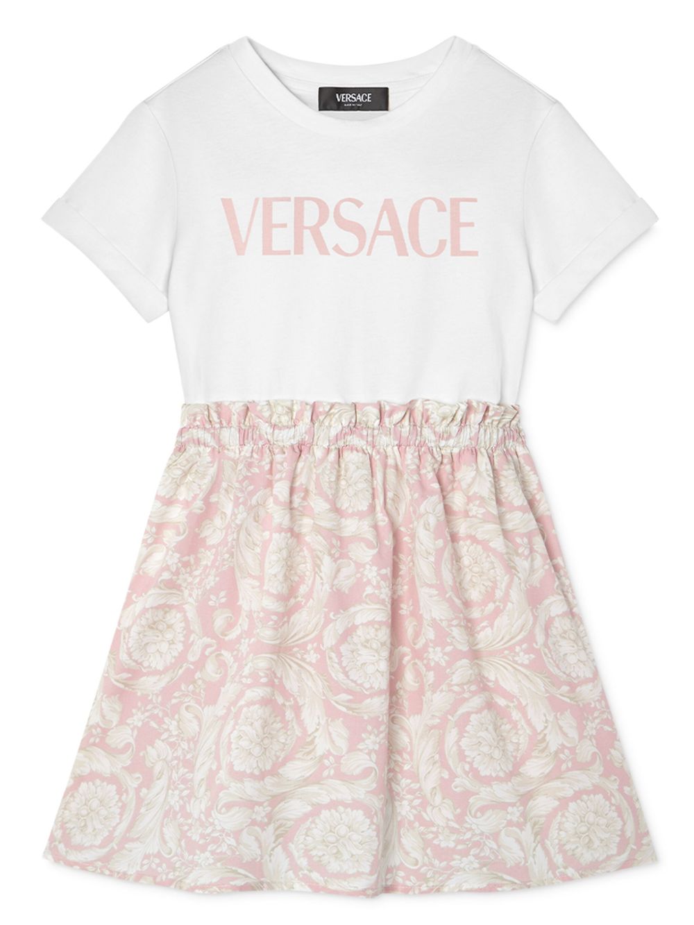 Versace Kids Barocco 印花拼接连衣裙 - 粉色
